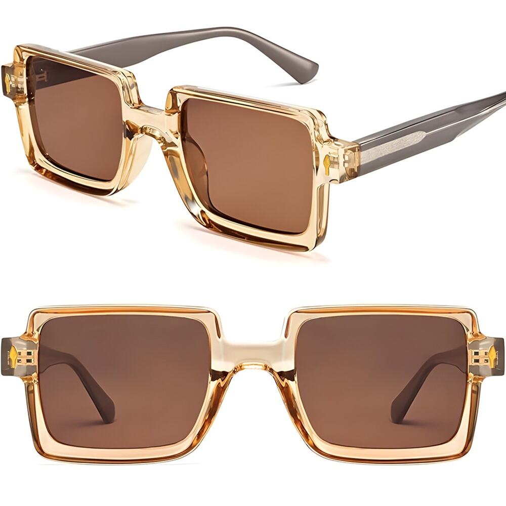 Retro Chunky Square Sunglasses Tea Frame Brown Lenses Polarized UV400 Protection